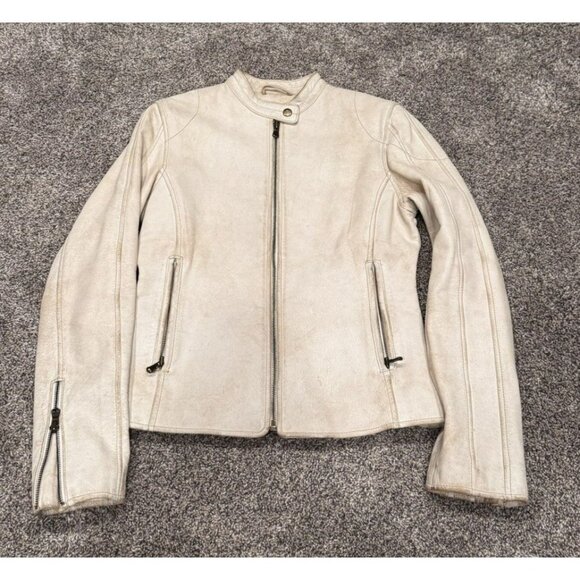 Danier Ladies White Motorcycle Leather Jacket XS Distressed - Picture 2 of 7